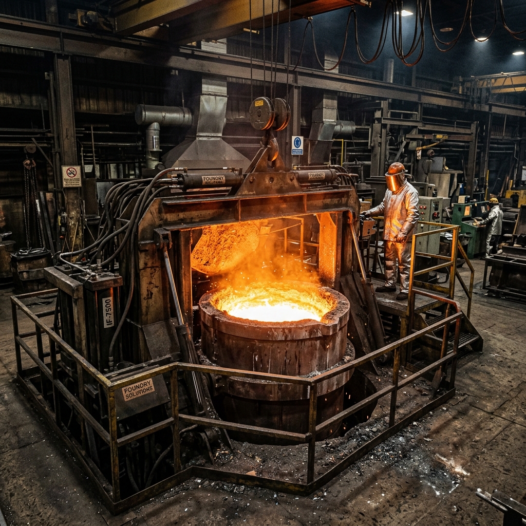 Industrial induction furnace melting metal