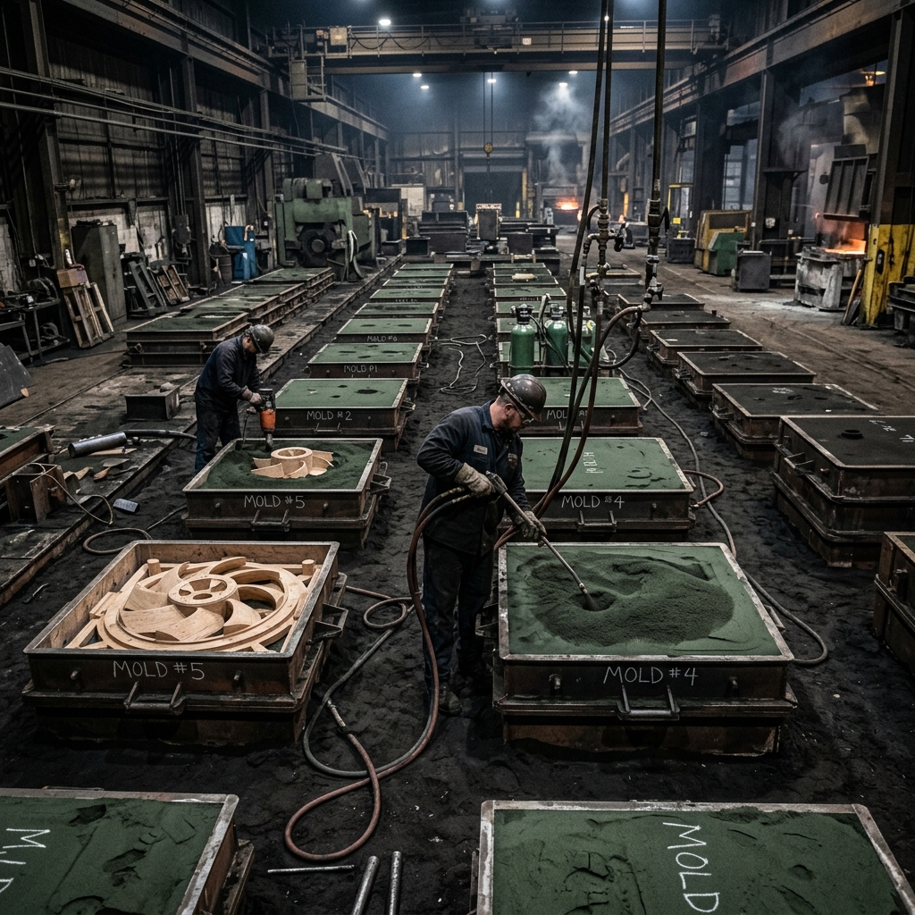 Sand mold preparation for casting